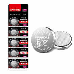 Warriors 5X 2025 Batterie Knopfzellen CR2025 Batterien 3V kindersichere Verpackung, für den Einsatz in Schlüsselanhängern, Waagen, medizinischen Geräten.