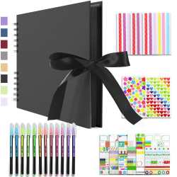 Vienrose Fotoalbum Zum Selbstgestalten 28,5 x 21 cm DIY Fotobuch 80 Seiten Seidenband Bastelpapier Album für 160 10x15 Fotos Baby Familie Valentinstag Geburtstag Jahrestag Geschenk Schwarz 28,5x21 cm Schwarz