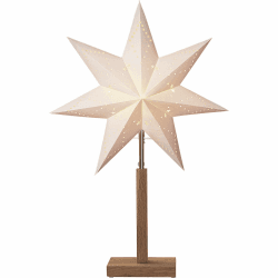 EGLO Tischlampe mit Weihnachtsstern, Dekostern beleuchtet aus Papier mit Holz-Sockel, 3D Fenster-Leuchtstern stehend in weiß mit Kabel, E14, Höhe 55 cm Höhe 55 cm Single