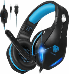 Stynice Gaming Headset mit Mikrofon für Xbox One / PS4 / PS5 / PC/Nintendo Switch - Stereo Surround Kopfhörer mit Kabel und LED - Noise Cancelling Gamer Headphones Blau