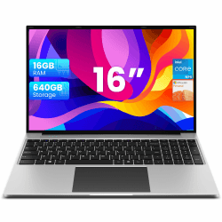 jumper Laptop 16 Zoll, Bis zu 2,5 GHz N95 Prozessor (16 GB RAM 640 GB ROM), Office 365 1-Jahres Abonnement, Notebook Computer mit Nummerntastatur, Stereo Lautsprecher, WiFi, HDMI, 2024 16 GB RAM 128 GB eMMc + 512 GB SSD