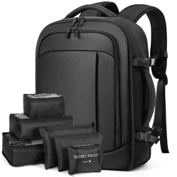 Lekespring Rucksack Handgepäck Flugzeug Ryanair Handgepäck Reiserucksack Damen mit 6 Teilige Kleidertaschen-Packing Cubes für Kurze Tirp Business Weekender Arbeit Urlaub Schwarz - L L: 40x20x25 (20L)
