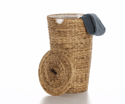 Casa Mina® Wäschekorb mit Deckel D40 x H65cm hoch I Atmungsaktiver Wäschekorb geflochten aus 100% Naturfaser I Robuster Wäschesammler mit Griffen & waschbarem Innensack I Wäschekörbe - Lombok Natur 40 x 65cm