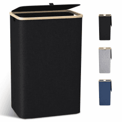Wäschekorb mit Deckel Groß, 100L Wäschesammler schmal mit herausnehmbaren Wäschesack Laundry Baskets Wäscheschrank Wäschetruhe Wäschetonne für Schmutzwäsche Schwarz
