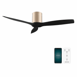 Cecotec - Deckenventilatoren EnergySilence Aero 5500 Aqua GoldBlack Connected, DC 40 W Motor, Wi-Fi-Steuerung, Innen- und Außengebrauch, 3 Flügel, 6-Geschwindigkeit, Gold & Schwarz Goldenes Gehäuse Schwarze Flügel