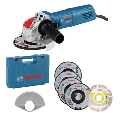 Bosch Professional Winkelschleifer GWX 750-125 mit X-LOCK (Scheiben-Ø: 125mm, Leistung 750 Watt, inkl. 5x Trenn- und Schruppscheiben Set, Schutzhaube 125mm, Handwerkoffer) - Amazon Exclusive Set Set im Koffer im Koffer Ø 125 mm