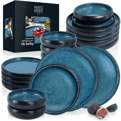 Moritz & Moritz SOLID 18-tlg Steinzeug Geschirr Set 6 Personen - Geschirrset 6 Personen aus je 6 Dinner Teller, Kleine Teller, Tiefe Teller Geschirr Set (18-tlg)