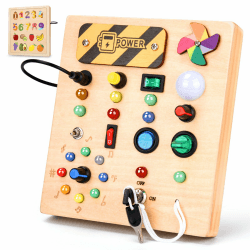 MILFECH Montessori Spielzeug Busy Board mit LED Lichtschalter Activity Board Holzspielzeug,17 LED Motorikspielzeug Sensorik Spielzeug Lernspielzeug für Babys Kleinkinder Jungen Mädchen ab 1 2 3 4 Jahr