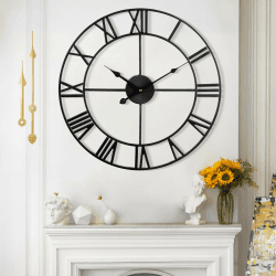 Mee 2ou Große Wanduhr Modern Nahezu Lautlos Ohne Tickgeräusche -80cm Durchmesser Römische Ziffern Wanduhren Modern Wohnzimmer Wanduhr Vintage Für Schlafzimmer Küche Büro Landhausstil Industrial Style 80CM Schwarz - Römische Zahlen