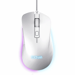 Trust Gaming GXT 924W Ybar+ Kabelgebundene Gaming Maus, 25600 DPI, 50% Recycelten Materialien, 6 Programmierbare Tasten, 25K Optischem Sensor, RGB LED-Beleuchtung, PC Maus mit Software - Weiß Ybar Weiß