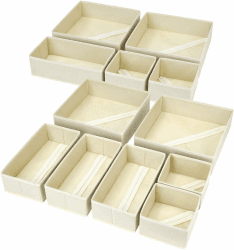 Homsorout 12 Stück Schrank Organizer Schubladen Organizer, Faltbare Aufbewahrungsbox Stoff, Unterwäsche Organizer, Organizer Kleiderschrank für Kleidung, Socken, Beige 12 Stück Beige