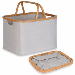 efluky Faltbarer Wäschekorb 43L, Bambus Stoff Faltbarer Storage Basket, Aufbewahrung Klappbar Wäschekorb, Laundry Baskets für Schlafzimmer Badezimmer (Hellgrau, Klappbarer Griff) Hellgrau-43l