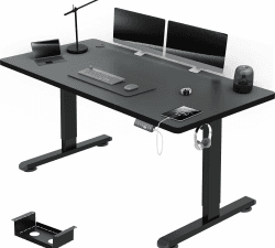 Airfish Höhenverstellbarer Schreibtisch mit USB-Buchse, Elektrisch Schreibtisch mit Kabelwanne, Computertisch, Bürotisch, Stehpult mit Erinnerung an sitzende Tätigkeiten, 180 x 80 cm, Schwarz Schwarz 180 x 80 cm
