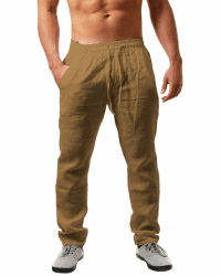 NEMXCE Leinenhose Herren Lang Leichte Sommerhose Herren Loose Fit Freizeithose mit Taschen Kordelzug für Urlaub Strand Yoga Alltag XL Khaki