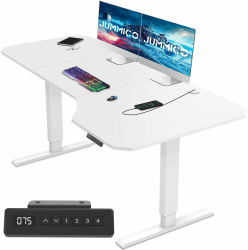 JUMMICO HöHenverstellbarer Schreibtisch Weiß 160 x 70 cm L-förmiger Schreibtisch Höhenverstellbar Elektrisch mit Memory-Steuerung,Ergonomie Gaming Tisch mit Becherhalter, Haken (Weiß)