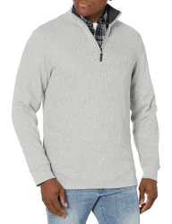 Amazon Essentials Herren Pullover mit Viertelreißverschluss, Französischer Rippstrick L Hellgrau Meliert
