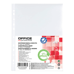 OFFICER PRODUCTS Prospekthüllen / 100 Stück / Din A4/ Genarbt Oben Offen Klarsichthüllen Sicht-Hüllen Gelochte Plastikhülle für Dokumente Papiere Akten Ordner/PP/ Transparent, 21141155-90 Single