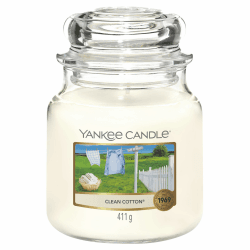 Yankee Candle Duftkerze im Glas (mittelgroß) | Clean Cotton | Brenndauer bis zu 75 Stunden