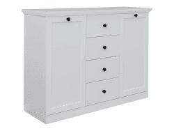 trendteam smart living - Baxter - Sideboard - Weiß Matt - Kommode - Schrank - (BxHxT) 119 x 88 x 41 cm - Landhausstil - Schwarze Metallgriffe - Vollauszug Schubladen - Sockel Sideboard mit 2 Türen, 4 Schubkästen