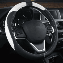 Coofig Auto Lenkradbezug aus Microfiber Leder, Langlebig, A Atmungsaktiv, Passend für die Meisten Autos, Warm im Winter, Universal Größe Lenkradhüllen 38cm (15 Zoll) 1 Schwarz Weiß
