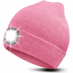 Richaa Geschenke für Frauen Männer Weihnachten Mütze mit LED Licht Herren Wiederaufladbare LED Mütze Damen Winter Beanie Stirnlampe Lustige Kleine Geschenke für Mama Papa Freundin Paare Oma 45-60 Rosa