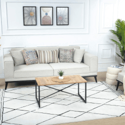 Surya Linkka Teppich Wohnzimmer Boho, großer Teppich Schlafzimmer 200x275 cm - Teppich für Esszimmer mit geometrischem Muster, Skandinavischer Wohnzimmerteppich modern in Schwarz und Creme Schwarz und Creme 200 x 280 cm