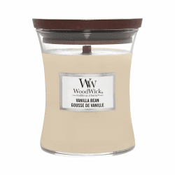 WoodWick mittelgroße Duftkerze im Sanduhrglas mit knisterndem Docht, Vanilla Bean, Brenndauer bis zu 60 Stunden