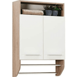 Pelipal Badezimmer Hängeschrank Quickset 380 in Sanremo Eiche Terra quer Nachbildung, 60 cm breit | Bad Handtuchhalterschrank mit 2 Türen, 2 Handtuchhalterstangen und 1 Einlegeboden