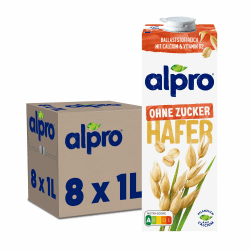 Alpro Haferdrink ohne Zucker – Milchalternative auf Haferbasis – Vegan und laktosefrei – Reich an Ballaststoffen, Calcium und Vitaminen – 1 x 1 L Oats 1 l (8er Pack)