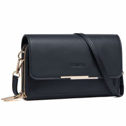 Roulens Klein Handy Umhängetasche,Damen Kleine Umhängetasche,PU Leder Crossbody Schultertasche Reisepass Handytasche mit Kartenschlitz Verstellbar Abnehmbar Schultergurt A-schwarz