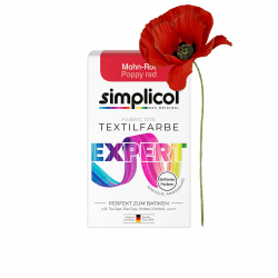 simplicol Textilfarbe expert Mohn-Rot 1703 - Zum Umfärben und Auffrischen von Kleidung, Waschmaschinenfest, für Baumwolle, Wolle, Seide, Leinen, Viskose & Mischgewebe 150 g (1er Pack) Expert Mohn Rot