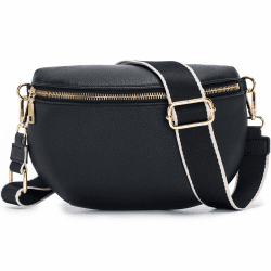 Roulens Kleine Damen Umhängetaschen,Elegant Bauchtasche Damen,Umhängetasche aus Veganes PU Leder,Crossbody Bag Damen,RFID Blockierung Kartenschlitz Brusttasche mit Verstellbar Abnehmbar Breiter Gurt A-schwarz