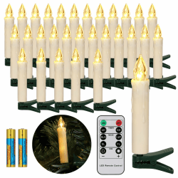 FREEPOWER 30er LED Christbaumkerzen Kabellos mit Fernbedienung Timer Flackern LED Kerzen Weihnachtsbaum Warmweiß Weihnachtsdeko Lichterkette Innen Außen Wasserdicht（mit 30 Batterien） Elfenbeinweiß 30