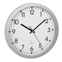 TFA Dostmann Analoge Funk-Wanduhr, 60.3522.02, 30 cm Durchmesser, mit Sekundenzeiger, Glasabdeckung, großes Ziffernblatt, für Küche/Wohnzimmer/Büro, Runde Funkwanduhr, 30x4,3cm, Silber Weiß