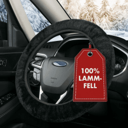 WALSER Lammfell Lenkradbezug Auto, 100% Lammfell Lenkradschutz Auto, Auto Lenkradbezug, Lenkradbezug Fell, Lenkrad Bezug, Auto Winter Zubehoer, Lenkradbezug Winter, Lenkrad Wärmer schwarz Lenkradbezug Schwarz