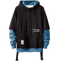 Moshtashio Kapuzenpullover für Herren, Patchwork Hoodie mit Kontrastfarbe Langarm Basic Sweatshirt Pullover mit Kapuze 4XL 1 Schwarz&blau