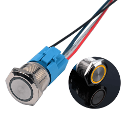 JIQI 22mm 12V bis 24V 5A Verriegelung Druckschalter Metall Rastend EIN/AUS Schalter mit LED Licht IP66 1NO1NC Selbsthemmende wasserdichte vorverdrahte Druckknopfschalter für Van KFZ DIY Motorrad(Gelb) Gelb/Ring 22mm/Rastend