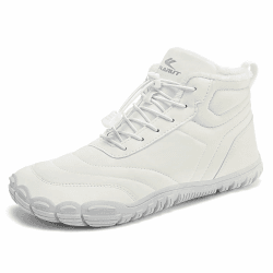 FLARUT Winter Barfußschuhe Herren Damen Warm Gefüttert Winterschuhe Breite Zehen Wasserabweisend Traillaufschuhe Winterstiefel Weiß 40 EU