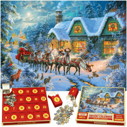 Der Original-Puzzle-Adventskalender 2024 – Weihnachtszauber, 24 Boxen à 1008 Teile, Weihnachts-Countdown, Spaß für Kinder, Erwachsene, Familie, offizielles Kunstwerk von Abraham Hunter