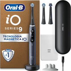 Oral-B iO Series 9 Plus Edition Elektrische Zahnbürste/Electric Toothbrush, PLUS 3 Aufsteckbürsten, 7 Putzmodi für Zahnpflege, Lade-Reiseetui, Designed by Braun, black onyx