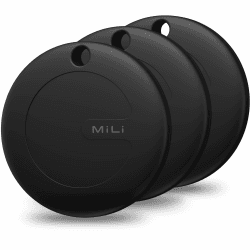 MiLi MiTag Schlüsselfinder für Apple Wo ist? APP (iOS NUR), Key Finder, Bluetooth Smart Tracker Tag für Gepäck/Korrer/Taschen, IP67 Wasserdicht, Auswechselbare Akku, 3er Pack Schwarz/3-Pack