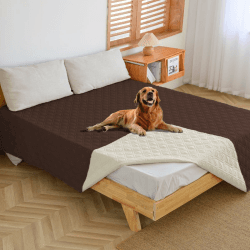 WIKEHOEX wasserdichte Hundedecke - Robuste rutschfeste Hundematte,132x 203cm Outdoor Hundematte Maschinenwaschbar beidseitiger Sofabezug als Schutz für Sofa & Bett-Schokolade + Beige Schokoladenbraun+beige 132x203cm