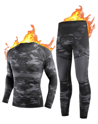 NOOYME Thermounterwäsche Herren Atmungsaktiv Thermoaktiv Funktionswäsche Herren Funktionsunterwäsche Herren Set Flexibel Skiunterwäsche Herren Warme Unterwäsche für zu Hause Winter Tarnung S