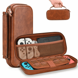 Younik Switch Tasche für NS Switch/Switch OLED, PU Leder Switch Hülle mit 9 Spielkassetten, tragbare Switch Tragetasche für Switch Konsole und Zubehör Braun Tasche Nur