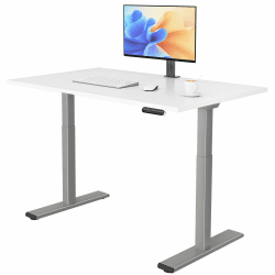 E.For.U® höhenverstellbarer Schreibtisch 140x80 cm, 2 Motoren, elektrisch höhenverstellbares Tischgestell mit 2-Fach-Teleskop, Memory-Steuerung (Silber), DT20L mit Tischplatte (Weiß) Silber+weiß 140 x 80 cm