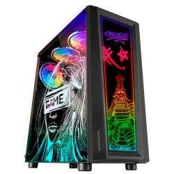 MarsGaming MC-Art Schwarz, PC Gaming ATX Gehäuse, Doppelt Zeichnbar Gehärtetes Glas, ARGB 12 Mode, 12cm Lüfter, MCART MCULT