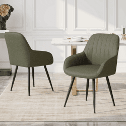 Hawthehome Esszimmerstuhl,Esszimmerstühle 2er Set,Armlehnstuhl,Küchenstuhl,Stuhl Esszimmer Wohnzimmer, ergonomischer Sessel,140 kg belastbar,Polsterstuhl künstlich Fabric, Metallbeine, Military Green 2er Set Military Green