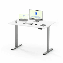 FLEXISPOT Höhenverstellbarer Schreibtisch Basic Plus 120x80cm-EINTEILIGE TISCHPLATTE-Memory-Handsteuerung-Sitz-Stehpult für Büro & Home-Office(weiß, grau Gestell) 120 x 80 cm L-weiß+grau Gestell