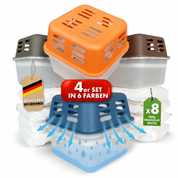 KARAT 4 x Luftentfeuchter mit 8 x 400g Nachüll-Beutel Granulat Raumentfeuchter nachfüllbar & wiederverwendbar (Grau, Kuki) Kuki Grau