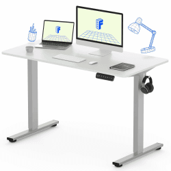 FLEXISPOT EF1 Elektrisch Höhenverstellbarer Schreibtisch (140 x 80 cm) -Einteilige Tischplatte-2-Fach-Teleskop, Sitz- & Stehpult mit Memory-Steuerung (weiß, grau Gestell) 140 x 80 cm L-weiß+grau Gestell